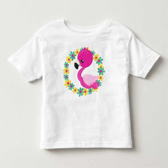 T-shirt Pour Les Tous Petits Flamant rose mignon, Flamant rose bébé, Oiseau, Fl (Devant)