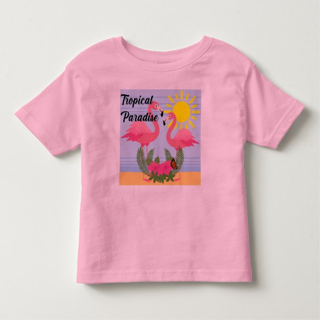 T-shirt Pour Les Tous Petits Flamant rose rose Paradis Tropical - Toddler Fine  (Devant)