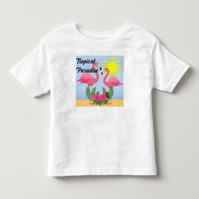 T-shirt Pour Les Tous Petits Flamant rose rose Paradis Tropical - Toddler Fine  (Devant)