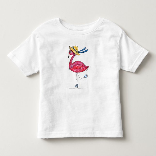 T-shirt Pour Les Tous Petits Flamant rose rose sur patins (Devant)