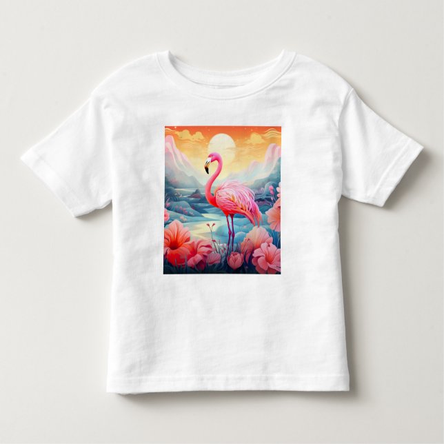 T-shirt Pour Les Tous Petits Flamant rose tropical aux fleurs (Devant)