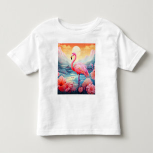 T-shirt Pour Les Tous Petits Flamant Tropical avec Fleurs