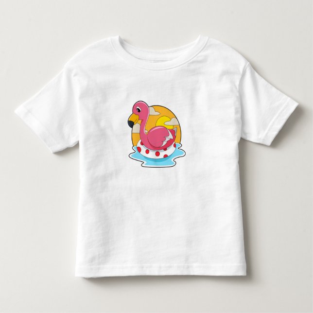 T-shirt Pour Les Tous Petits Flamingo at Swimming with Lifebuoy (Devant)