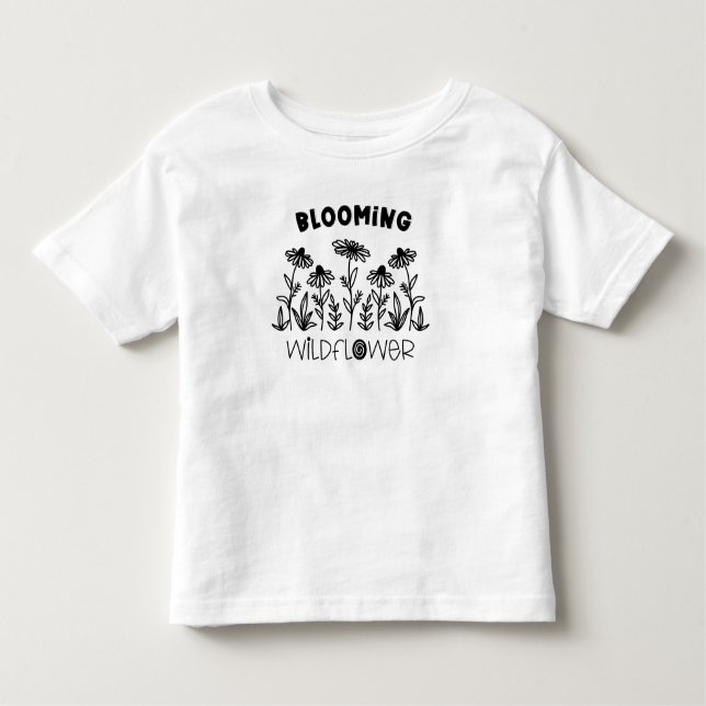 T-shirt Pour Les Tous Petits Fleur Fleur sauvage noir blanc Matching maman Me (Devant)