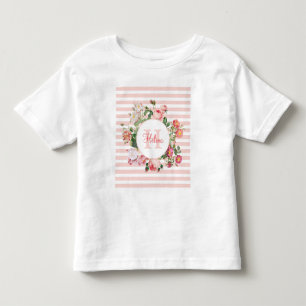 T-shirt Pour Les Tous Petits Fleurs Vintage Rayures Roses Monogramme