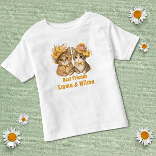 T-shirt Pour Les Tous Petits Floral Cats Meilleurs amis Jaune Whimsical Mignonn