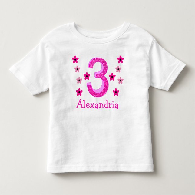 T-shirt Pour Les Tous Petits Floral rose 3e anniversaire (Devant)
