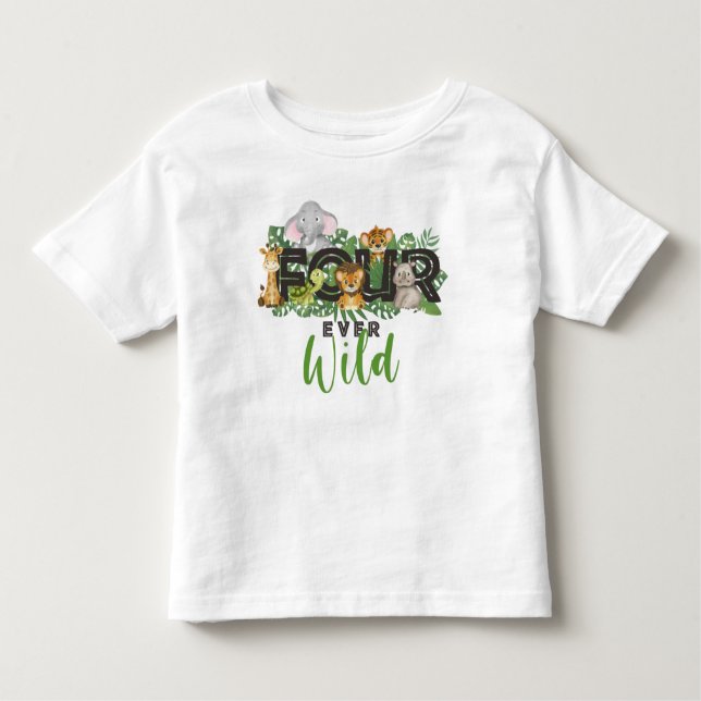 T-shirt Pour Les Tous Petits Four ever wild Jungle Safari Animaux Anniversaire (Devant)