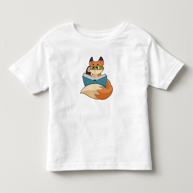 T-shirt Pour Les Tous Petits Fox as nerd with Book & Glasses (Devant)