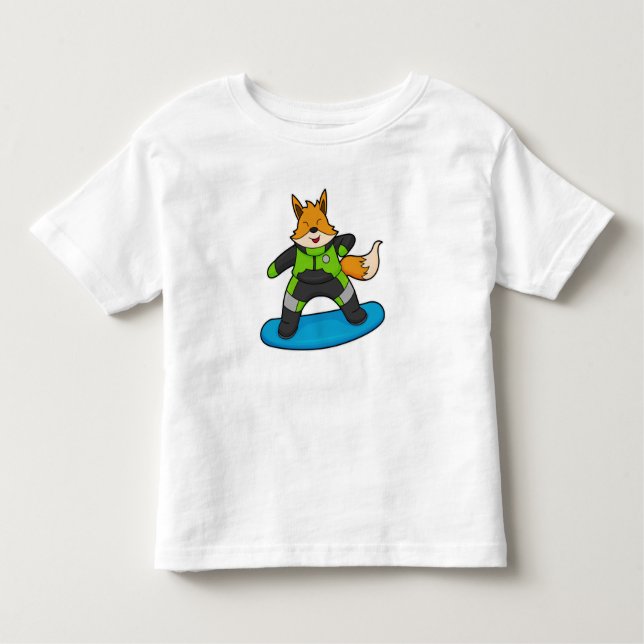 T-shirt Pour Les Tous Petits Fox en Snowboard avec Snowboard (Devant)