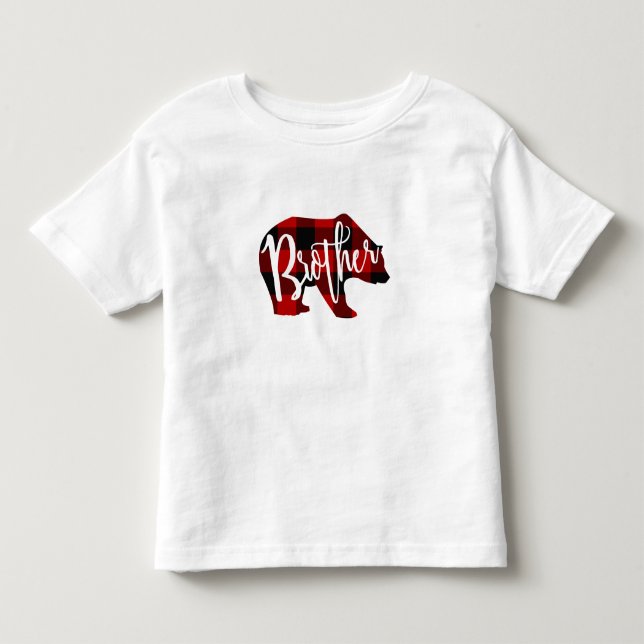 T-shirt Pour Les Tous Petits Frère Ours Rustique Rouge Buffle Carreaux Famille (Devant)