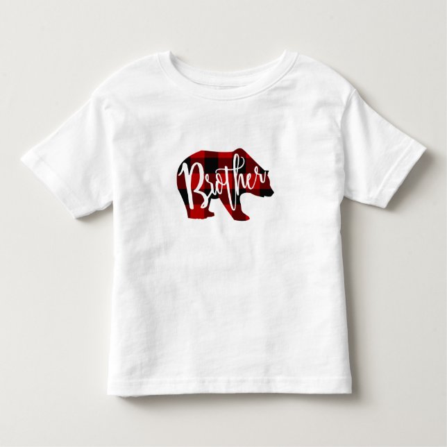 T-shirt Pour Les Tous Petits Frère Ours Rustique Rouge Carreaux de Buffalo Fami (Devant)