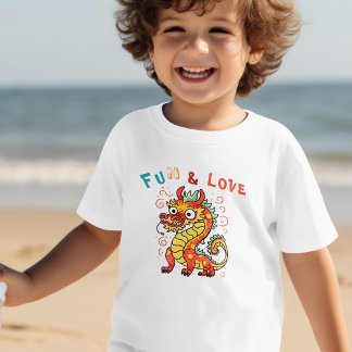 T-shirt Pour Les Tous Petits Fun Carton Dragon Chinois Nouvel An Fu Kids Cadeau
