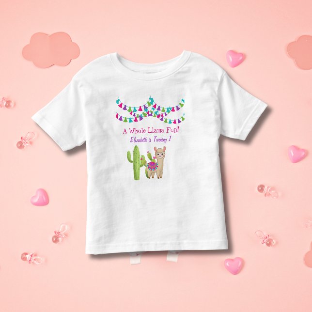 T-shirt Pour Les Tous Petits Fun Llama entier rose violet Cactus enfant anniver (A Whole Llama Fun Llama and Cactus Personalized 1st, 2nd, 3rd Birthday party t-shirt )