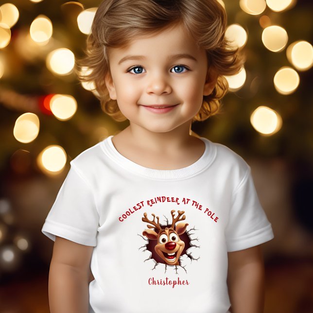 T-shirt Pour Les Tous Petits Funny Rudolph rompu par le nom Noël (Funny Rudolph breaking through Christmas Toddler T-shirt)