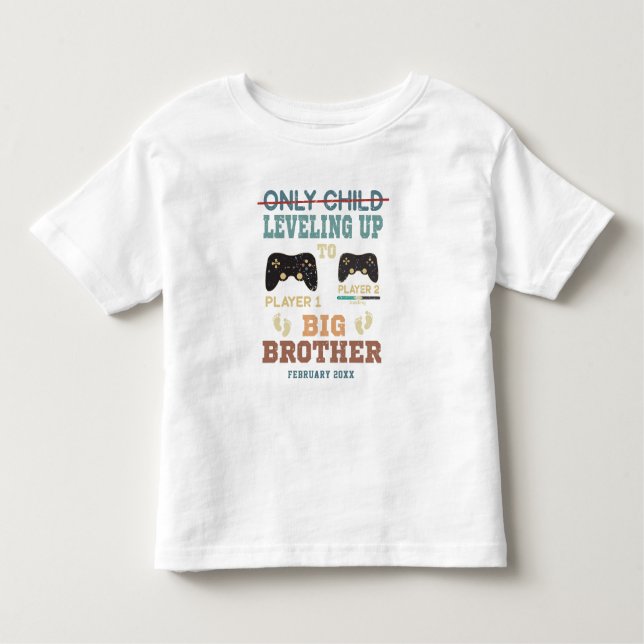 T-shirt Pour Les Tous Petits Gamer Personnalisé Niveau Jusqu'À Big Brother (Devant)