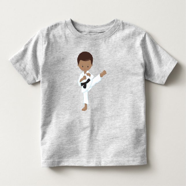 T-shirt Pour Les Tous Petits Garçon Afro-Américain, Garçon Karaté, Ceinture Noi (Devant)