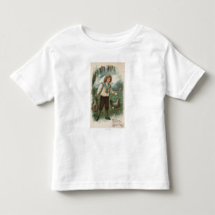 T-shirt Pour Les Tous Petits Garçon avec panier à oeufs de Pâques tenant l'oeuf
