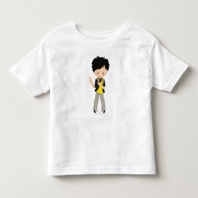 T-shirt Pour Les Tous Petits Garçon de rock, cheveux noirs, microphone, chanteu (Devant)
