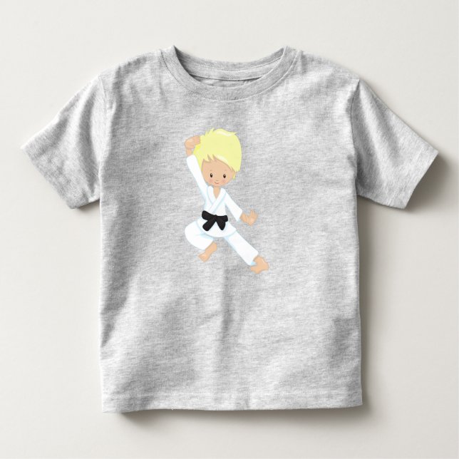 T-shirt Pour Les Tous Petits Garçon Karaté, Joli Garçon, Ceinture Noire, Cheveu (Devant)