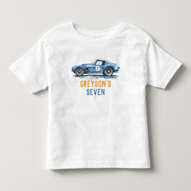 T-shirt Pour Les Tous Petits Garçon voiture de course bleue cool Anniversaire (Devant)