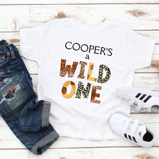T-shirt Pour Les Tous Petits Garçons Safari Impression Wild One 1er Anniversair (Boy's Wild One First Birthday T-shirt Featuring Jungle Animals Skin Prints, Cheetah Print T-Shirt)