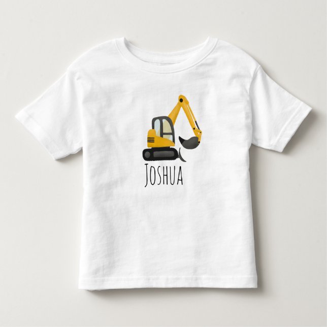 T-shirt Pour Les Tous Petits Garçons Zone de construction Excavateur et nom (Devant)