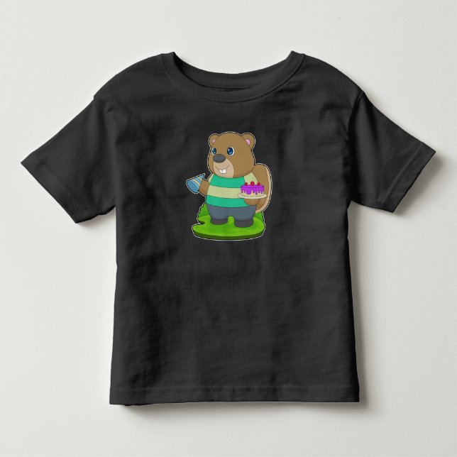 T-shirt Pour Les Tous Petits Gâteau d'anniversaire du castor (Devant)