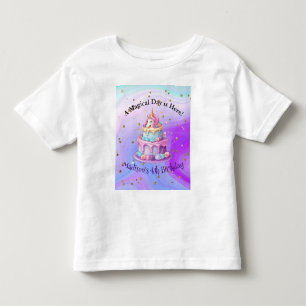 T-shirt Pour Les Tous Petits Gâteau Licorne Étincelle Bleu Violet Anniversaire