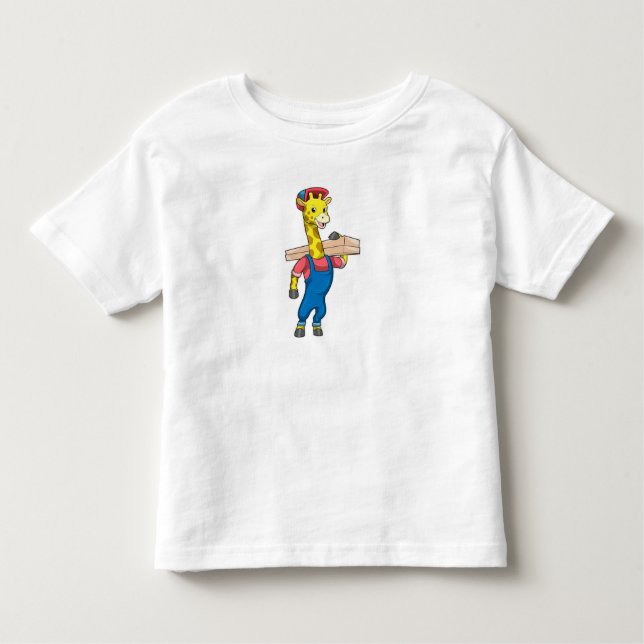 T-shirt Pour Les Tous Petits Girafe as Carpenter with Wood (Devant)