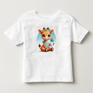 T-shirt Pour Les Tous Petits Girafe Bébé mignonne tenant une bouteille