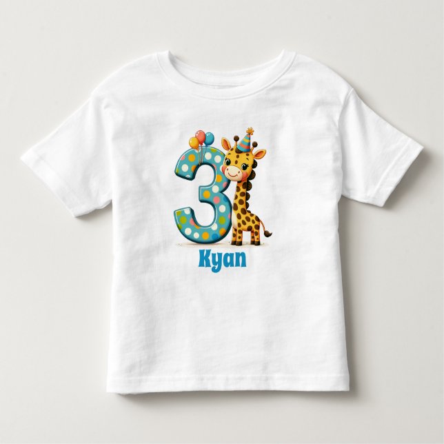 T-shirt Pour Les Tous Petits Giraffe d'anniversaire 3e personnalisée (Devant)
