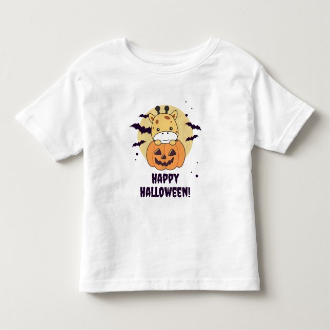 T-shirt Pour Les Tous Petits Giraffe En Giraffes Cute Citrouille Joyeux Hallowe (Devant)