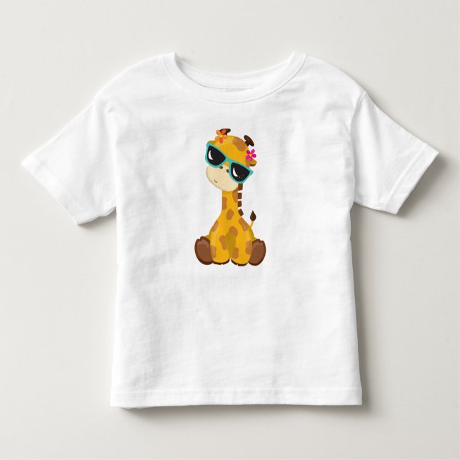 T-shirt Pour Les Tous Petits Giraffe Mignonne, Giraffe Avec Lunettes De Soleil, (Devant)