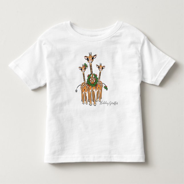 T-shirt Pour Les Tous Petits Giraffes Festive avec couronne Holly (Devant)