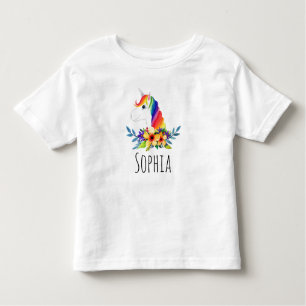 T-shirt Pour Les Tous Petits Girls Cute Watercolor Arc-en-ciel Unicorne et nom