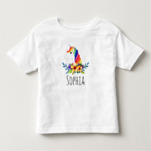 T-shirt Pour Les Tous Petits Girls Cute Watercolor Rainbow Unicorn et nom