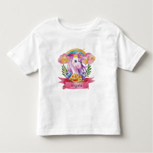 T-shirt Pour Les Tous Petits Girls mignonne violet licorne arc-en-ciel Nom pers
