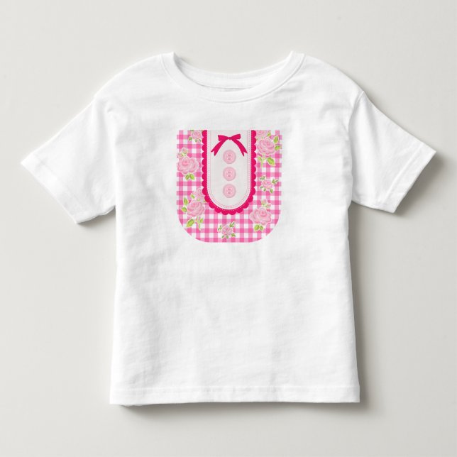 T-shirt Pour Les Tous Petits Girly gingham check pattern with cute ribbon (Devant)