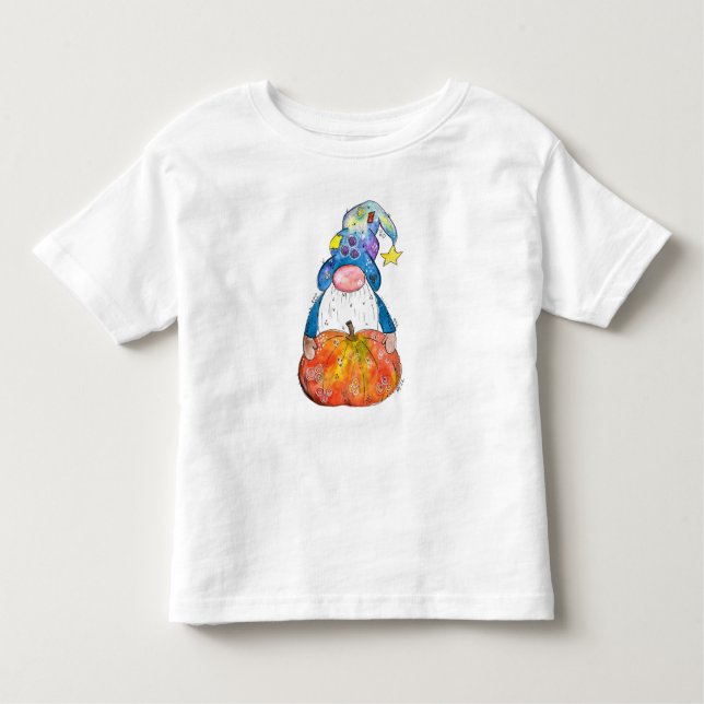 T-shirt Pour Les Tous Petits Gnome d'automne blanc mignonne avec Citrouille (Devant)