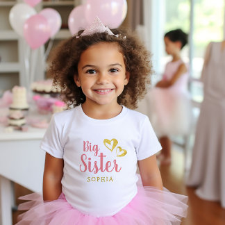 T-shirt Pour Les Tous Petits Gold Hearts Big Soeur Nom Monogram Toddler T-shi