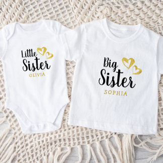 T-shirt Pour Les Tous Petits Gold Hearts Big Soeur Nom Monogramme