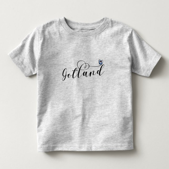 T-shirt Pour Les Tous Petits Gotland Drapeau Design de script de coeur, Suède (Devant)