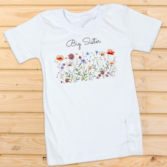 T-shirt Pour Les Tous Petits Grand frère aquarelle Prairie de fleurs sauvages c (Flatlay)