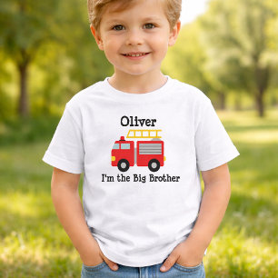 T-shirt Pour Les Tous Petits Grand frère Camion de pompiers rouge personnalisé 