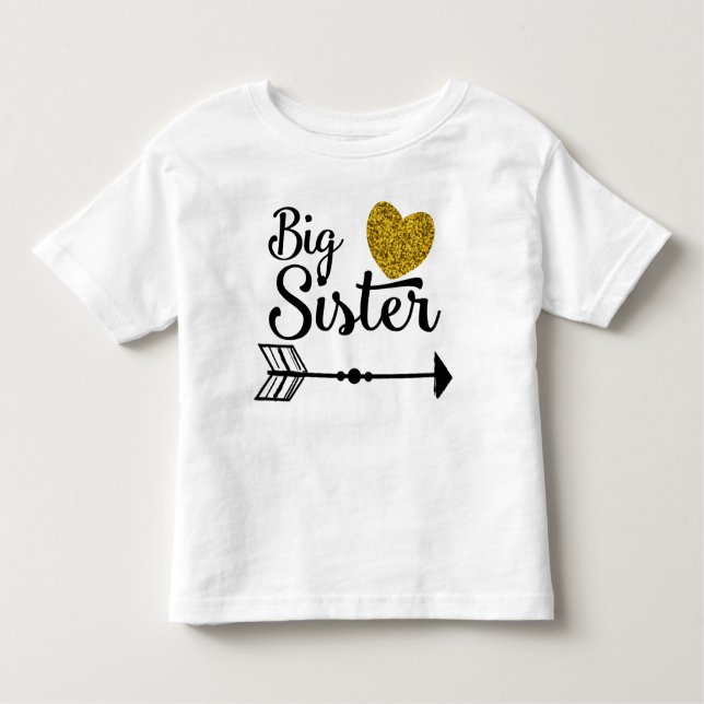 T-shirt Pour Les Tous Petits Grand Soeur Gold Heart Arrow Raglan (Devant)
