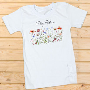 T-shirt Pour Les Tous Petits Grande Soeur Aquarelle Coloré Fleur sauvage Meadow