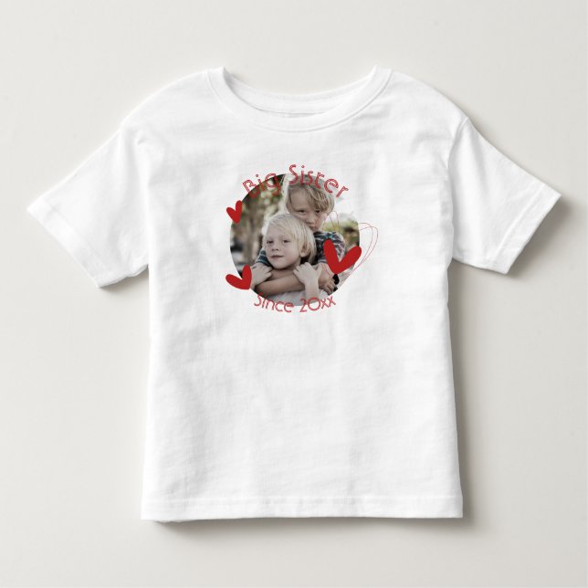 T-shirt Pour Les Tous Petits Grande Soeur Frères et Soeurs Photo Coeur Mignon (Devant)