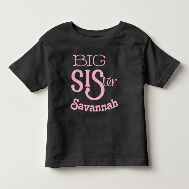 T-shirt Pour Les Tous Petits Grande Soeur rose personnalisée Texte courbe plus  (Devant)