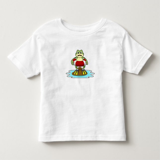 T-shirt Pour Les Tous Petits Grenouille à la natation avec anneau de natation (Devant)